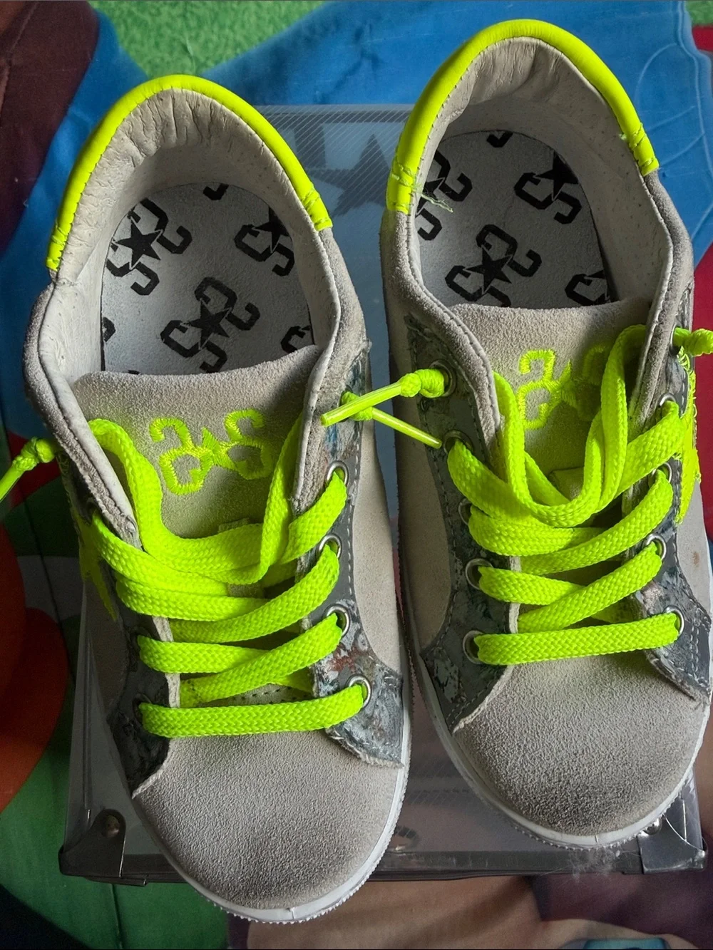 Kids Neon Yellow Lace-Up Sneakers with Suede Upper